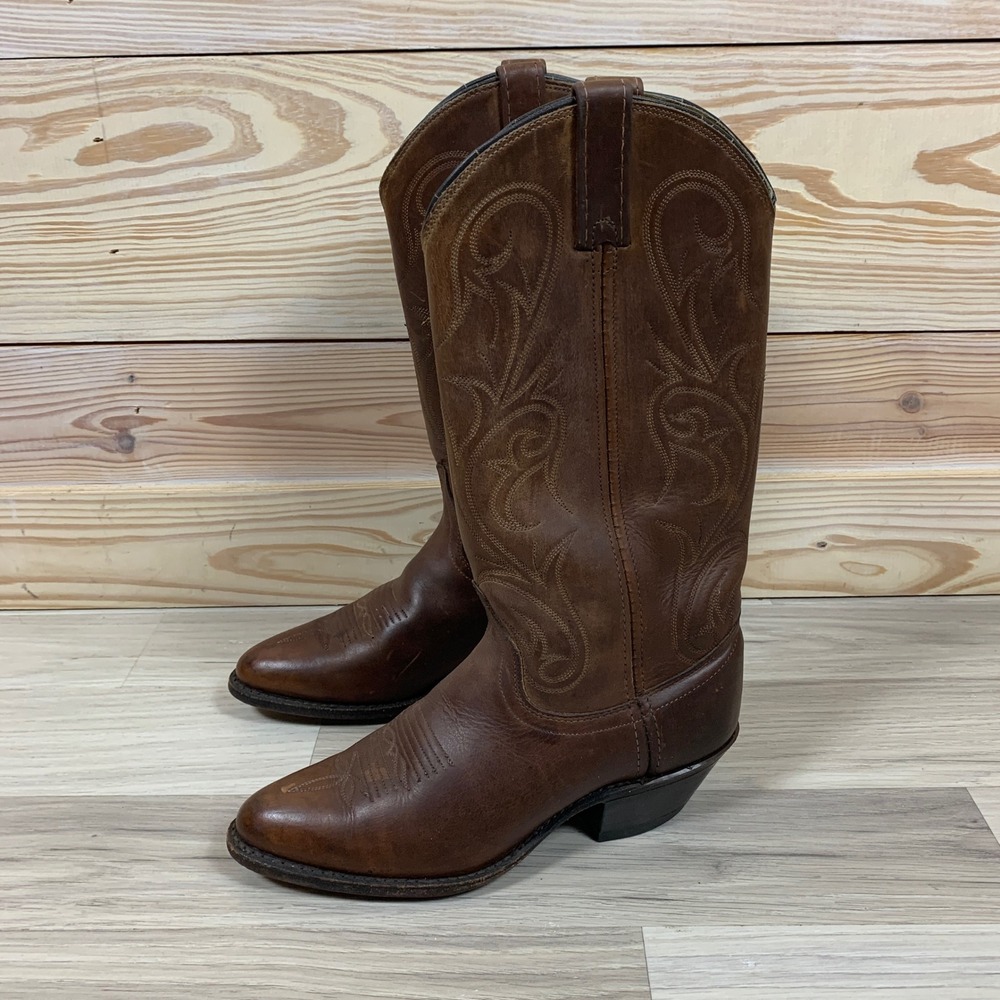 Dan Post Cowboy Boots Women 7 Brown Leather Western Pointed Toe Stitched 580184